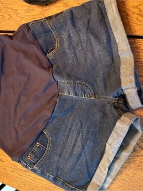 Maternity Dark Denim Rolled Hem Shorts